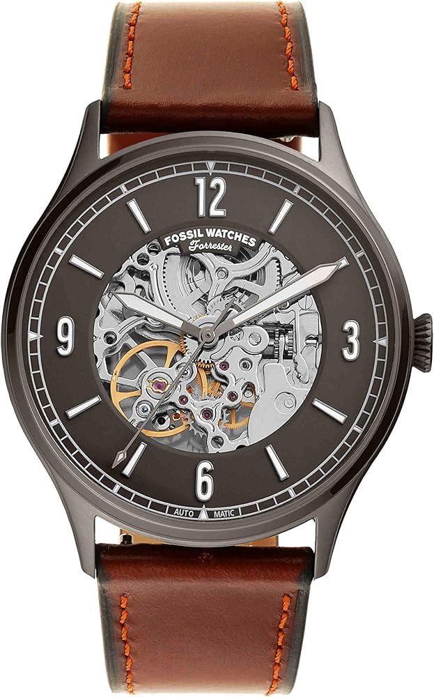  Shop Authentic Fossil Forrester Automatic Skeleton Grey Dial Brown Leather Strap Watch for Men - ME3178 - Luxxuri