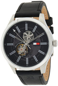  Shop Authentic Tommy Hilfiger Spencer Skeleton Black Dial Black Leather Strap Watch for Men - 1791641 - Luxxuri