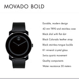  Shop Authentic Movado Bold Black Dial Black Leather Strap Watch For Men - 3600306 - Luxxuri