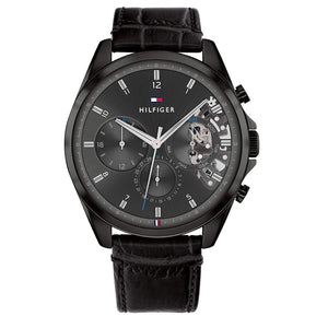  Shop Authentic Tommy Hilfiger Baker Chronograph Black Dial Black Leather Strap Watch For Men  - 1710452 - Luxxuri