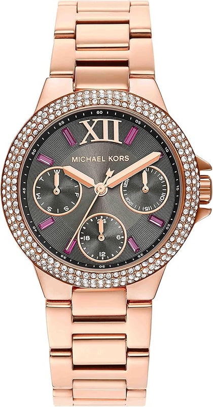  Shop Authentic Michael Kors Camille Chronograph Grey Dial Rose Gold Steel Strap Watch For Women - MK6983 - Luxxuri