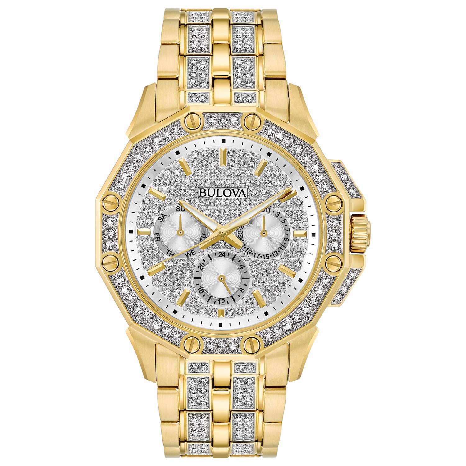  Shop Authentic Bulova Crystal Collection Octova White Dial Gold Steel Strap Watch for Men - 98C126 - Luxxuri
