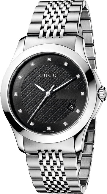  Shop Authentic Gucci G Timeless Diamonds Black Dial Silver Steel Strap Watch For Men - YA126405 - Luxxuri