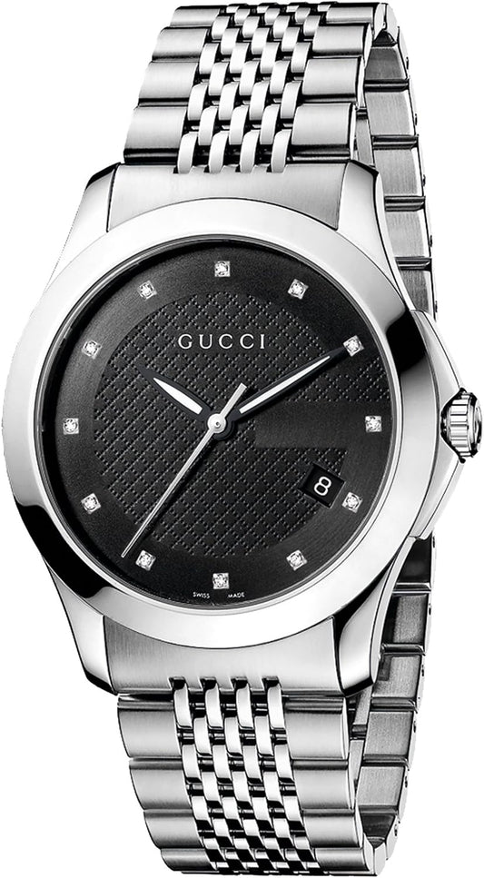  Shop Authentic Gucci G Timeless Diamonds Black Dial Silver Steel Strap Watch For Men - YA126405 - Luxxuri