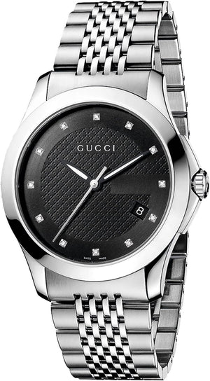  Shop Authentic Gucci G Timeless Diamonds Black Dial Silver Steel Strap Watch For Men - YA126405 - Luxxuri