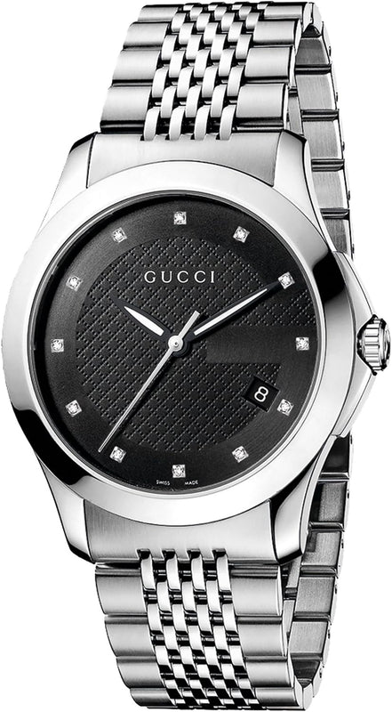  Shop Authentic Gucci G Timeless Diamonds Black Dial Silver Steel Strap Watch For Men - YA126405 - Luxxuri
