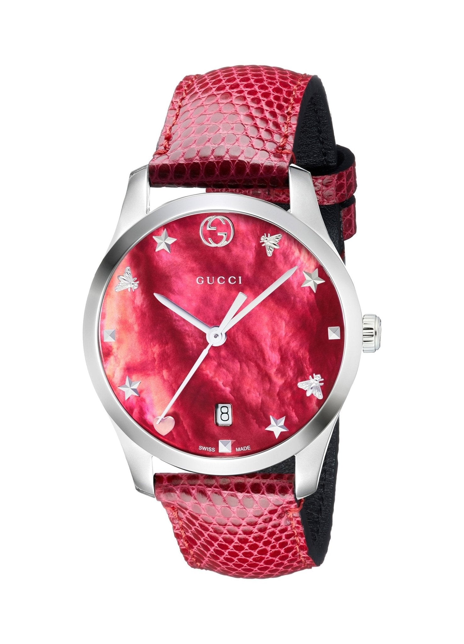  Shop Authentic Gucci G-Timeless Cherry Red Mother of Pearl Dial 27mm Watch For Women - YA126584 - Luxxuri