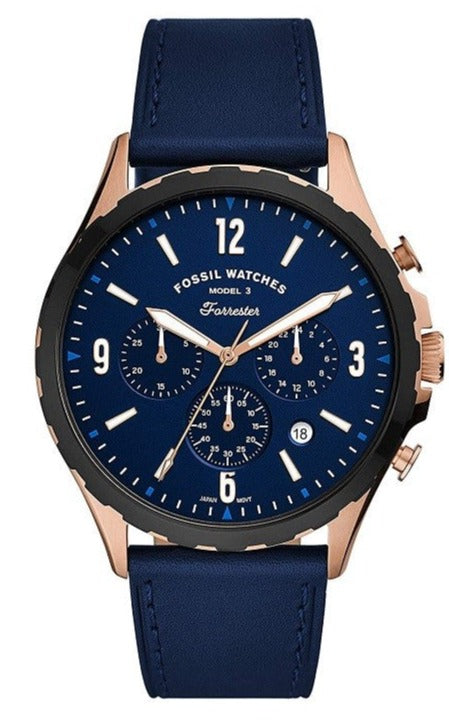  Shop Authentic Fossil Forrester Chronograph Blue Dial Blue Leather Strap Watch for Men - FS5814 - Luxxuri