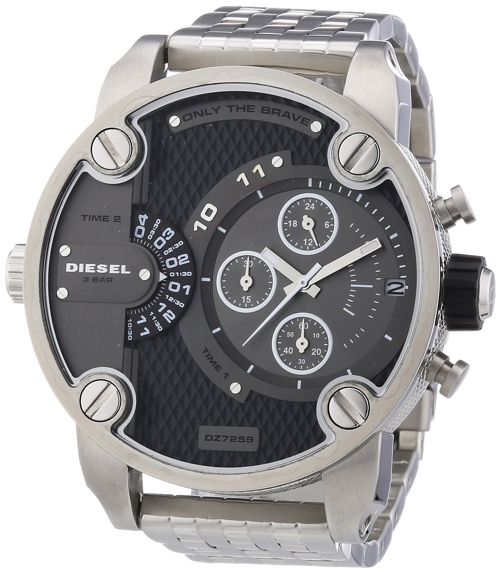 Diesel Little Daddy Chronograph Black Dial Silver Steel Strap Watch For Men - DZ7259