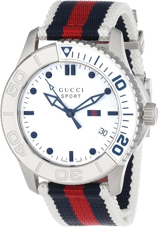  Shop Authentic Gucci G Timeless Quartz White Dial Two Tone Nylon Strap Watch for Men - YA126239 - Luxxuri