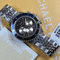 Shop Authentic Michael Kors Bayville Chronograph Black Dial Silver Steel Strap Watch For Men - MK8749 - Luxxuri