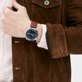  Shop Authentic Armani Exchange Hampton Chronograph Blue Dial Brown Leather Strap Watch For Men - AX2133 - Luxxuri