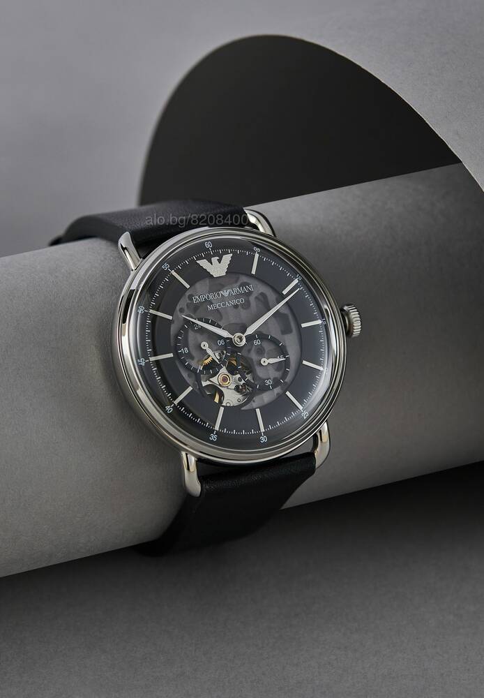  Shop Authentic Emporio Armani Meccanico Skeleton Black Dial Black Leather Strap Watch For Men - AR60026 - Luxxuri