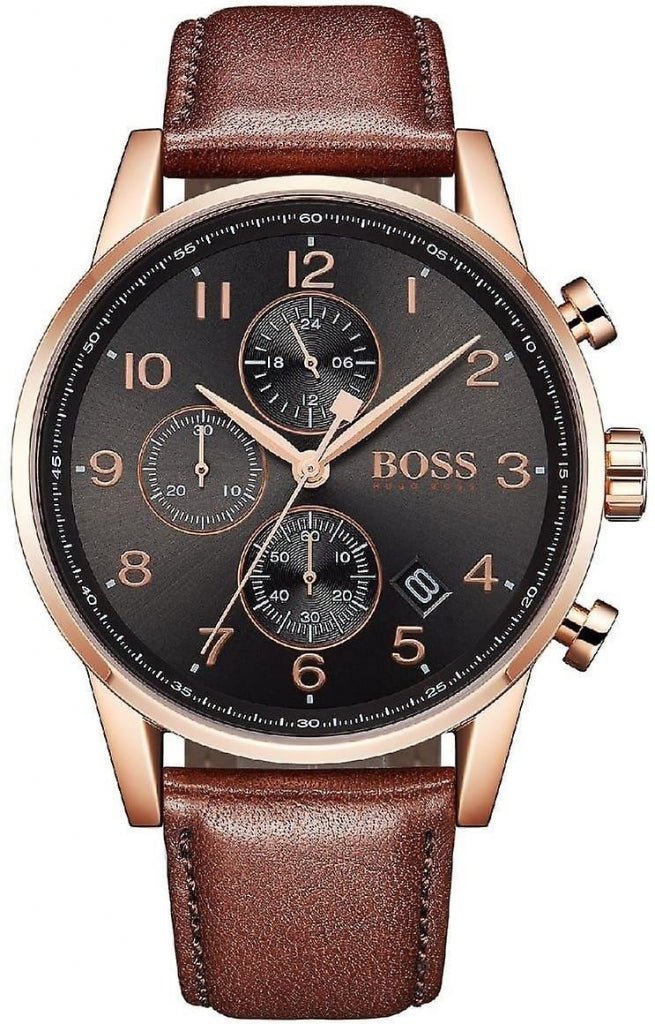  Shop Authentic Hugo Boss Navigator Grey Dial Brown Leather Strap Watch for Men - 1513496 - Luxxuri