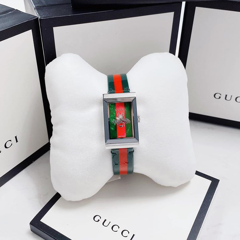  Shop Authentic Gucci G Frame Quartz Green & Red Mother of Pearl Dial Multicolor Leather Strap Watch For Women - YA147408 - Luxxuri