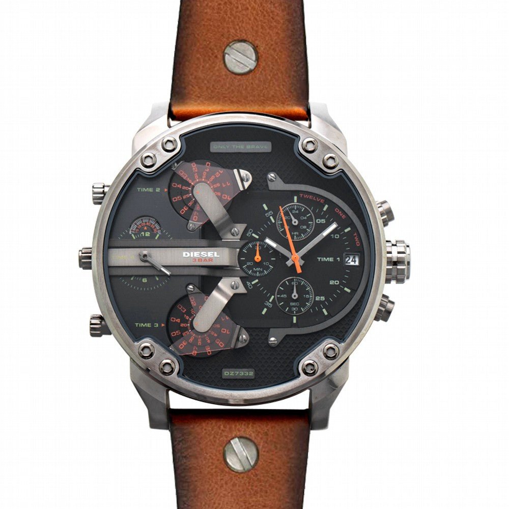  Shop Authentic Diesel Mr Daddy 2.0 Black Dial Brown Leather Strap Watch For Men - DZ7332 - Luxxuri