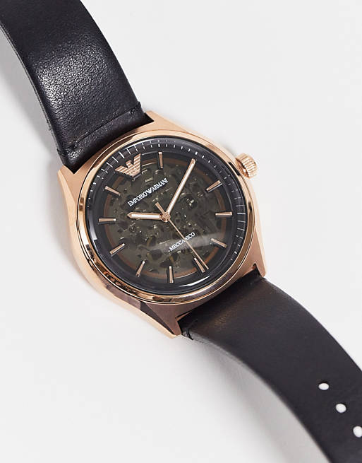  Shop Authentic Emporio Armani Meccanico Black Dial Black Leather Watch For Men - AR60004 - Luxxuri