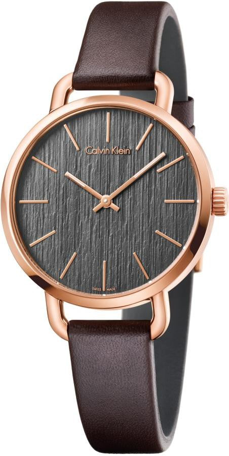 Shop Authentic Calvin Klein Even Grey Dial Brown Leather Strap Watch for Women - K7B236G3 - Luxxuri