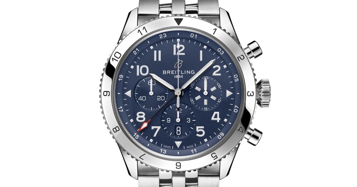  Shop Authentic Breitling Super Avi B04 Chronograph GMT 46 Tribute to Vought F4U Corsair Blue Dial Silver Steel Strap Watch for Men - AB04451A1C1A1 - Luxxuri