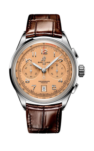 Shop Authentic Breitling Premier B01 Chronograph 42 Beige Dial Brown Leather Strap Watch for Men - AB0145331K1P1 - Luxxuri