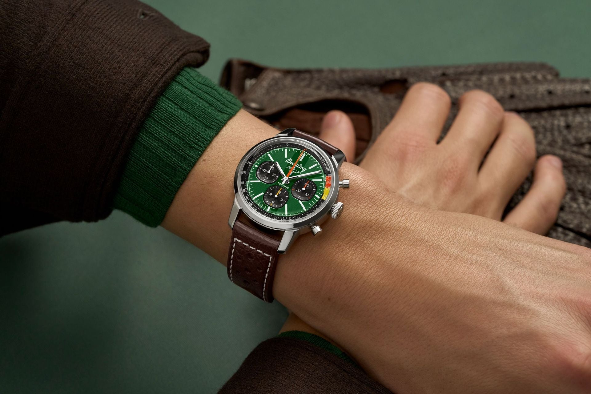  Shop Authentic Breitling Top Time B01 Ford Mustang Green Dial Brown Leather Strap Watch for Men - AB01762A1L1X1 - Luxxuri