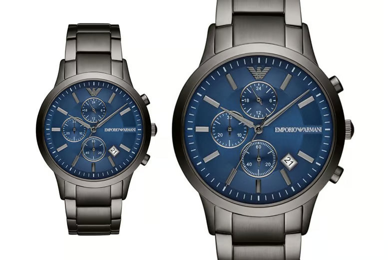  Shop Authentic Emporio Armani Renato Chronograph Quartz Blue Dial Black Steel Strap Watch For Men - AR11215 - Luxxuri