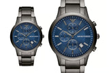  Shop Authentic Emporio Armani Renato Chronograph Quartz Blue Dial Black Steel Strap Watch For Men - AR11215 - Luxxuri