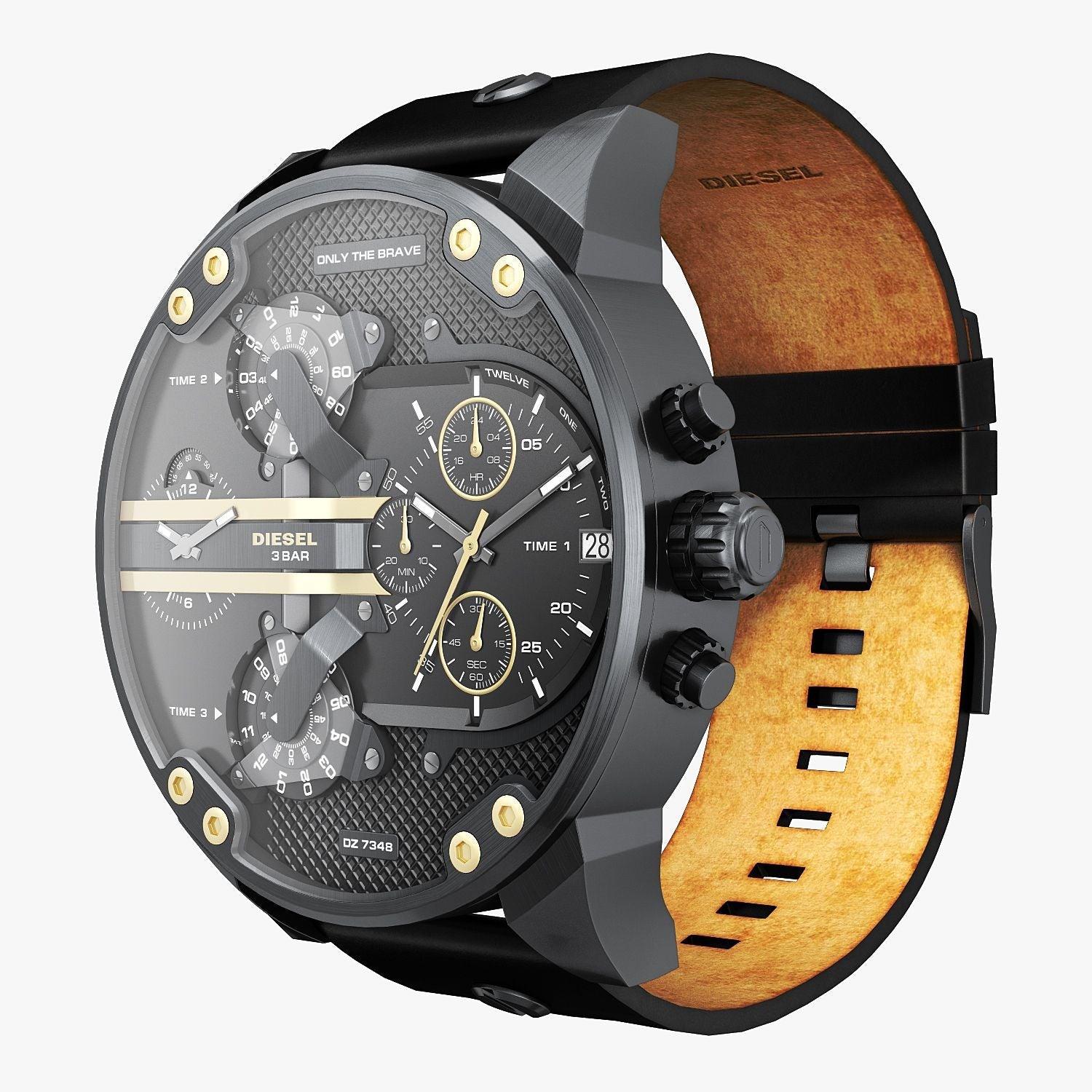  Shop Authentic Diesel Mr Daddy 2.0 Black Dial Black Leather Strap Watch For Men - DZ7348 - Luxxuri