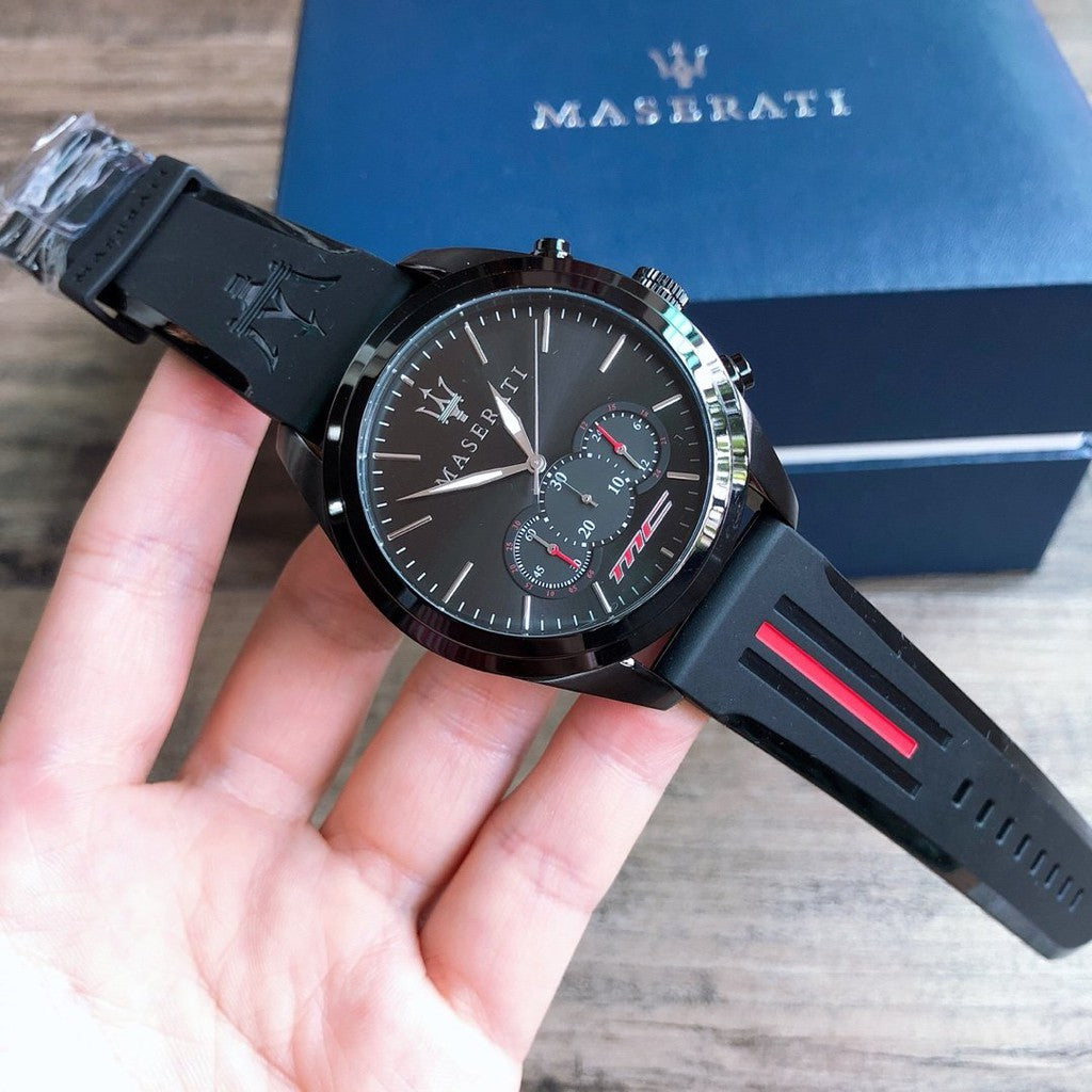  Shop Authentic Maserati Traguardo Chronograph Black Dial Black Rubber Strap Watch For Men - R8871612004 - Luxxuri