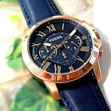  Shop Authentic Fossil Grant Chronograph Blue Dial Blue Leather Strap Watch for Men - FS4835 - Luxxuri