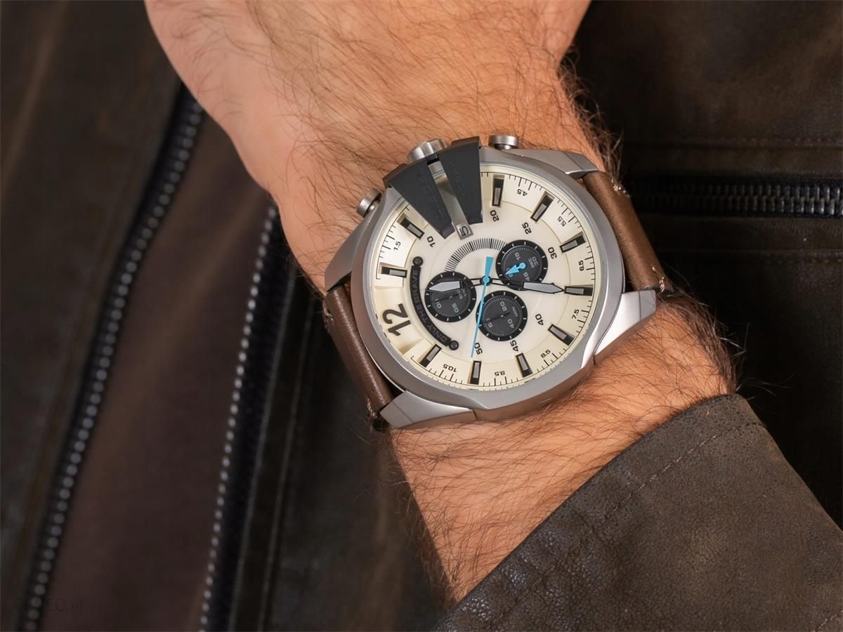 Diesel Mega Chief White Dial Brown Leather Strap Watch For Men - DZ4280