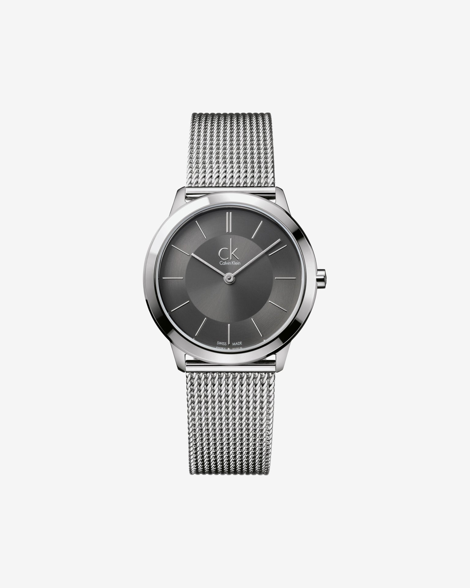  Shop Authentic Calvin Klein Minimal Grey Dial Silver Mesh Bracelet Watch for Men - K3M22124 - Luxxuri