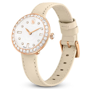  Shop Authentic Swarovski Certa Crystals Silver Dial Beige Leather Strap Watch for Women - 5672968 - Luxxuri