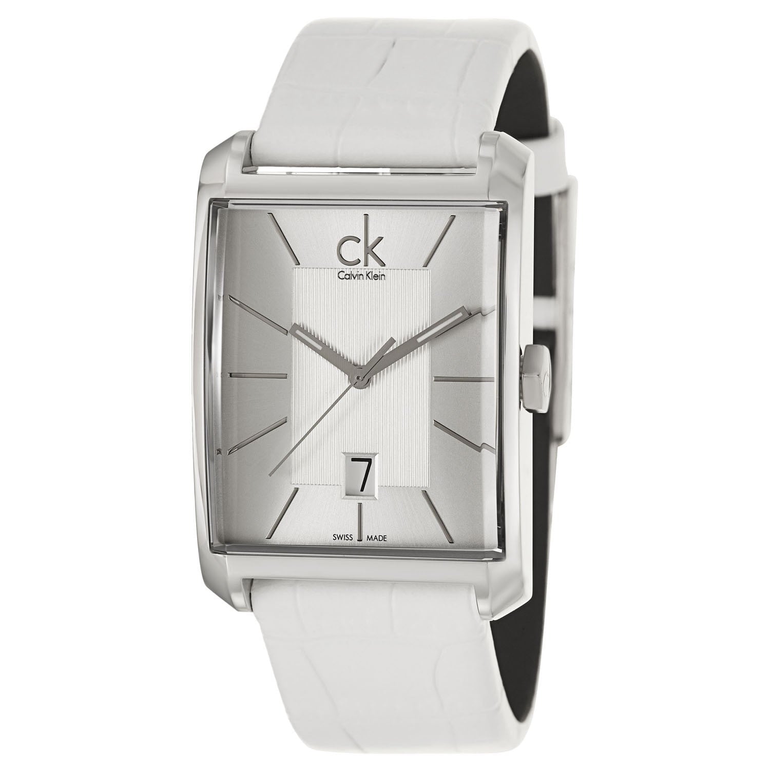  Shop Authentic Calvin Klein Window White Dial White Leather Strap Watch for Men - K2M21120 - Luxxuri