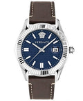  Shop Authentic Versace Greca Time Quartz Blue Dial Brown Leather Strap Watch For Men - VE3K00122 - Luxxuri