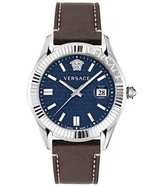  Shop Authentic Versace Greca Time Quartz Blue Dial Brown Leather Strap Watch For Men - VE3K00122 - Luxxuri