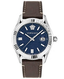  Shop Authentic Versace Greca Time Quartz Blue Dial Brown Leather Strap Watch For Men - VE3K00122 - Luxxuri