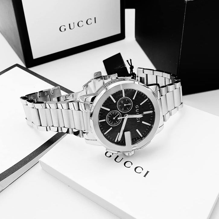 Gucci G Chrono Black Dial Silver Steel Strap Watch For Men - YA101204