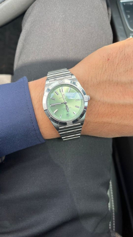  Shop Authentic Breitling Chronomat Automatic 36 Green Dial Silver Steel Strap Watch for Women - A10380101L1A1 - Luxxuri