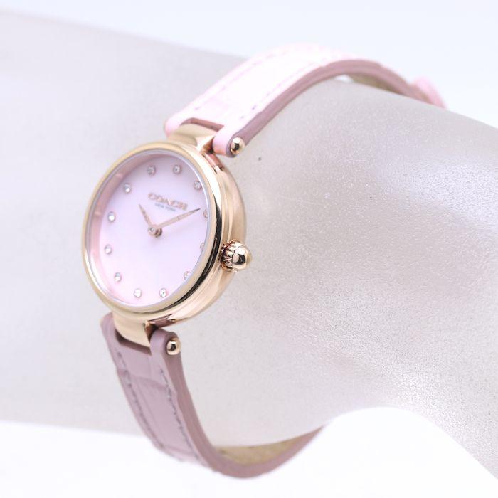 Coach Hayley Mother of Pearl Pink Dial Pink Leather Strap Watch for Women - 14503537
