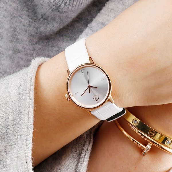  Shop Authentic Calvin Klein Accent White Dial White Leather Strap Watch for Women - K2Y2Y6KW - Luxxuri