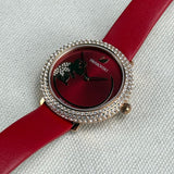  Shop Authentic Swarovski Crystal Frost Red Dial Red Leather Strap Watch for Women - 5519226 - Luxxuri