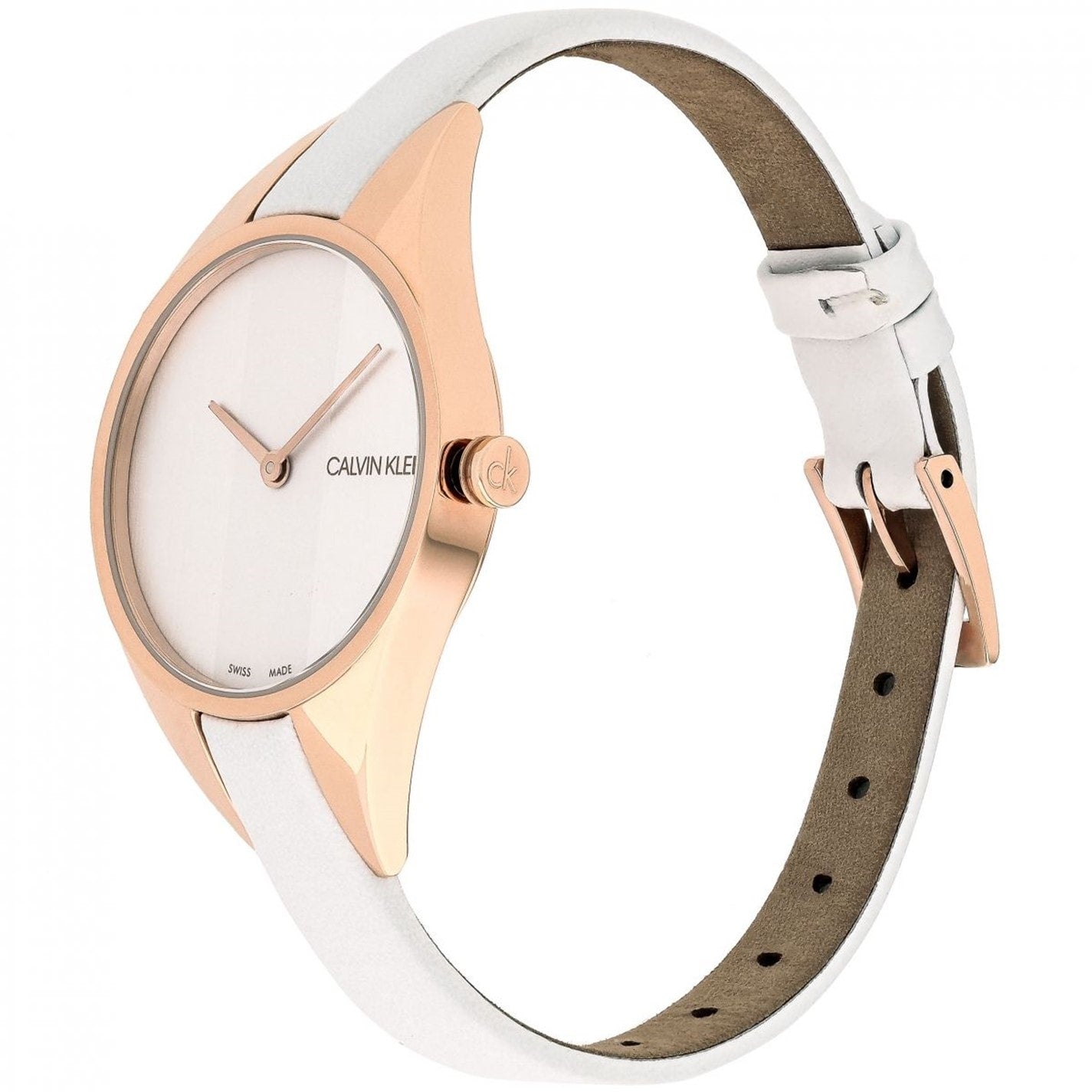  Shop Authentic Calvin Klein Rebel White Grey Dial White Leather Strap Watch for Women - K8P236L6 - Luxxuri