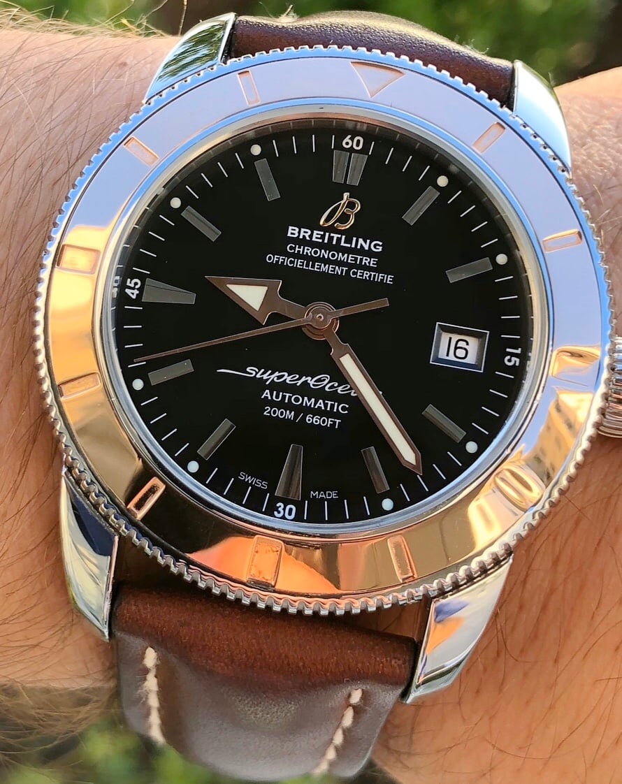  Shop Authentic Breitling Superocean Heritage 42mm Rose Gold Chronometer Black Dial Brown Leather Strap Mens Watch - U1732112 - Luxxuri