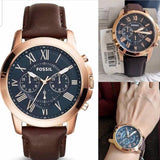  Shop Authentic Fossil Grant Chronograph Blue Dial Brown Leather Strap Watch for Men - FS5068 - Luxxuri