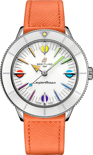  Shop Authentic Breitling Superocean Heritage '57 Pastel Paradise White Dial Orange Leather Watch for Women - A10340A11A1X1 - Luxxuri