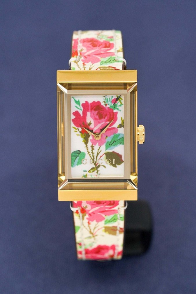  Shop Authentic Gucci G-Frame Floral Mother of Pearl Dial White Leather Strap Watch For Women - YA147406 - Luxxuri