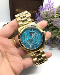  Shop Authentic Michael Kors Runway Stop Hunger Blue Dial Gold Steel Strap Watch for Men - MK8315 - Luxxuri