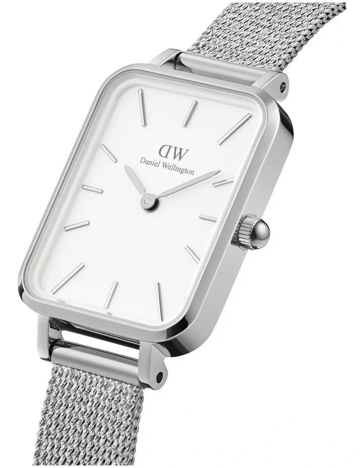  Shop Authentic Daniel Wellington Quadro Sterling White Dial Silver Mesh Strap Watch For Women - DW00100438 - Luxxuri