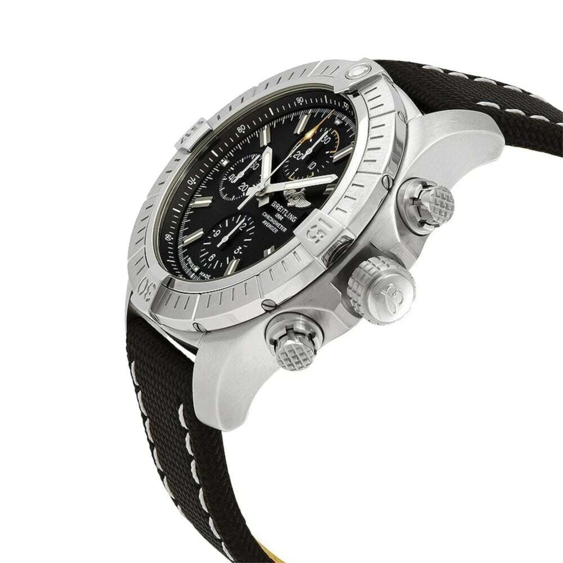  Shop Authentic Breitling Avenger Chronograph 45mm Black Dial Black Leather Strap Watch for Men - A13317101B1X1 - Luxxuri